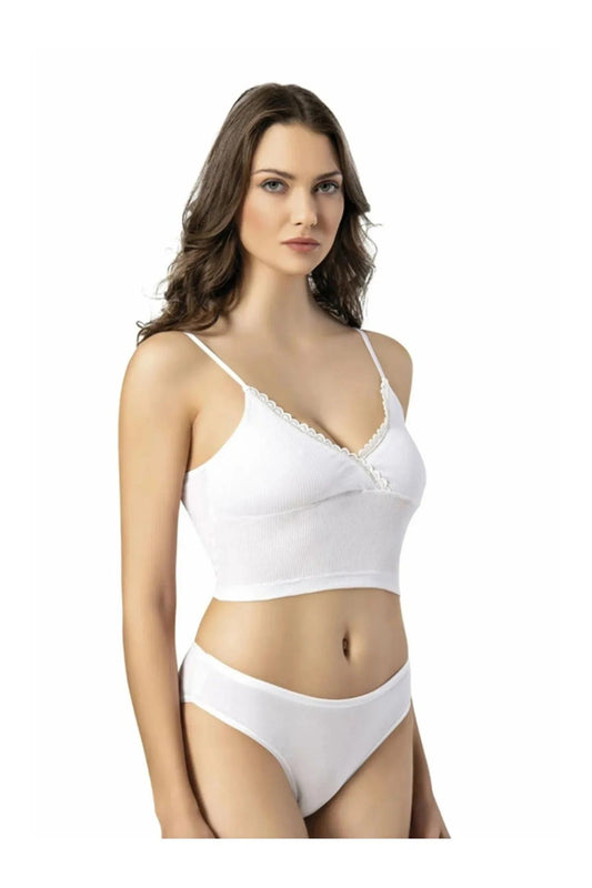 Kota 6437 Kadın Askılı Pedli Toparlayacı Etkili Crop Top Büstiyer BEYAZ