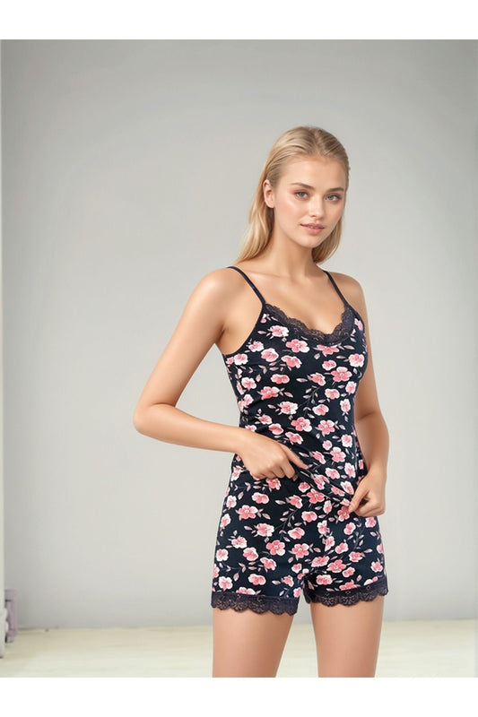 Kota 7100-10 Kadın Askılı Desenli Şortlu Pijama Takımı - Konforlu Ev İç Giyimi