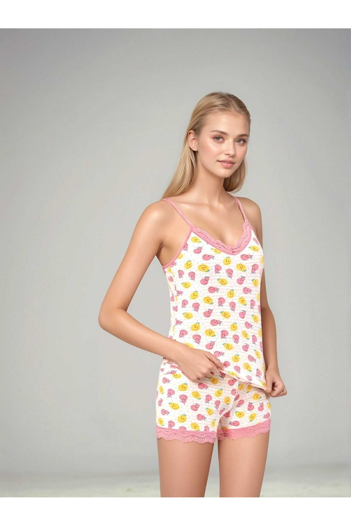 Kota 7100-8 Kadın Askılı Desenli Şortlu Pijama Takımı - Konforlu Ev İç Giyimi
