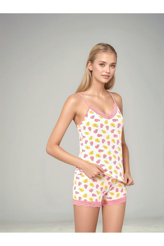 Kota 7100-8 Kadın Askılı Desenli Şortlu Pijama Takımı - Konforlu Ev İç Giyimi