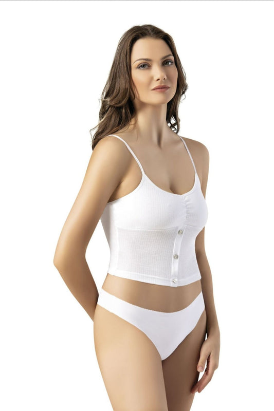 Kota 6441 MODELLİ DÜĞME DETAYLI CLASSIC STYLE  İP ASKILI KADIN PEDLİ CROP BÜSTİYER BEYAZ