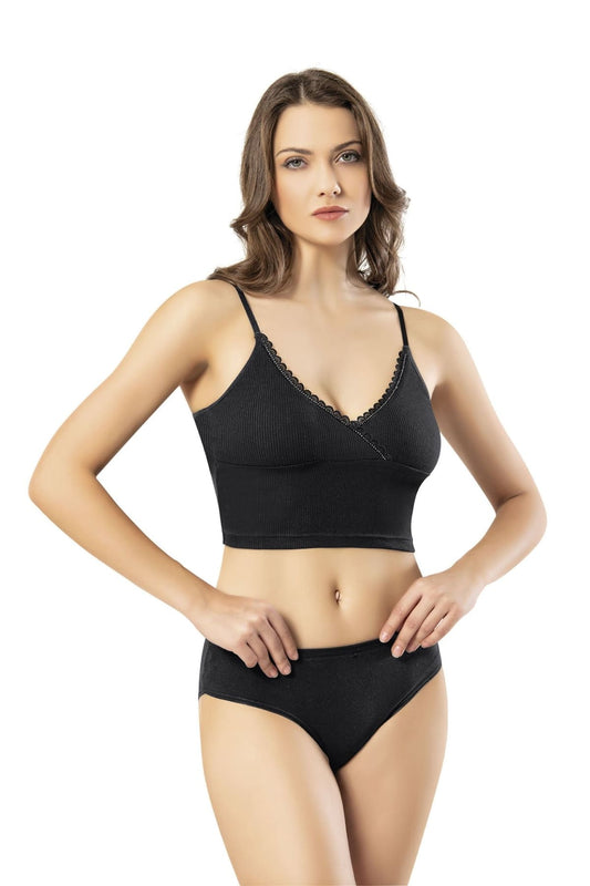 Kota 6437 Kadın Askılı Pedli Toparlayacı Etkili Crop Top Büstiyer SİYAH